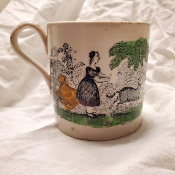 $5 SALE * Antique 1870's China Burro Child Mug Cup Staffordshire Transferware - Picture 7 of 11